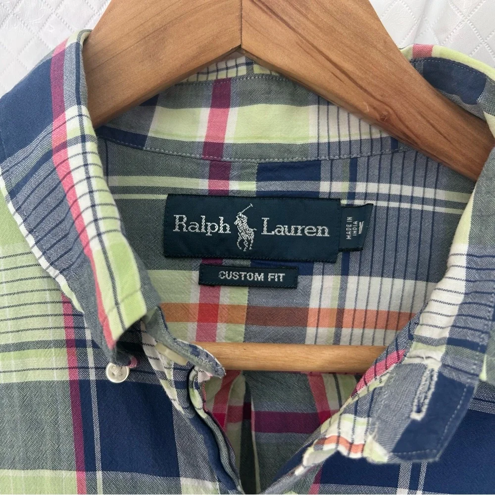 Ralph Lauren Green Navy Pink Plaid Button-Down Polo Shirt